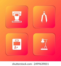 Set Stage stand, Drawing compass, Exam sheet with A plus grade and Table lamp icon. Vector
