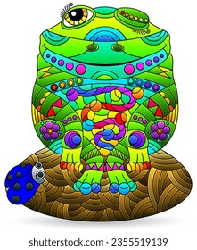 A set of stained glass-style illustrations with cute cartoon frog, animals isolated on a white background