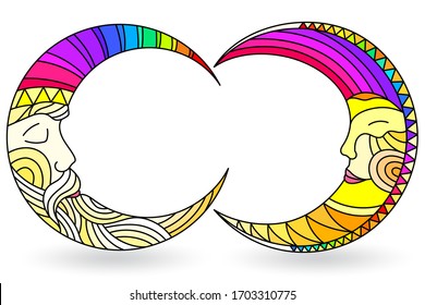 A set of stained-glass illustrations with ьщтs with faces,  on a white background isolates