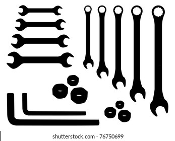 set of stainless spanners -silhouette illustration