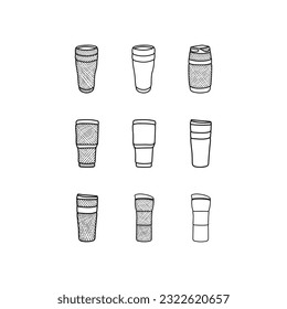 set of Stainless Thermos design template, outline logo design, style, line.abstract, can be used for your company