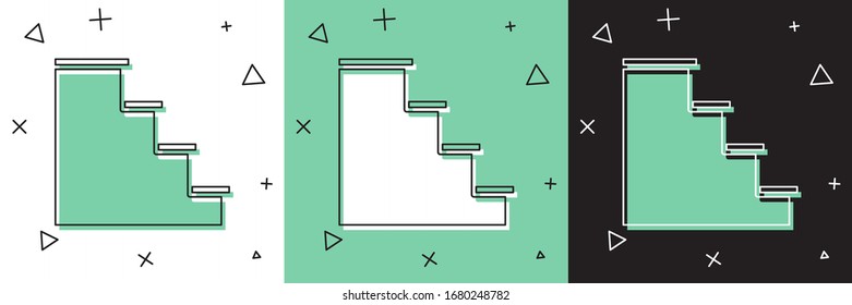 Setzen Sie das Treppensymbol einzeln auf weißem und grünem, schwarzem Hintergrund. Vektorillustration-Illustration
