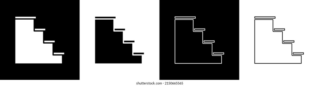 Set Staircase icon isolated on black and white background.  Vector Illustration