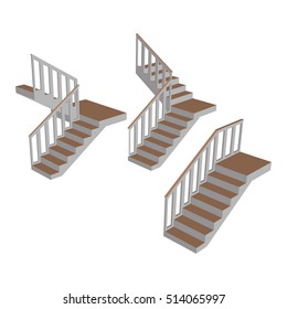 Set Staircases 3d. Sample ladder with railing side view isolated.  Vector illustration. 
