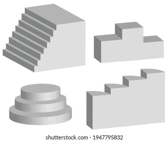 Set of stairs isolated on white background.Podium realistic.