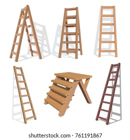 Set stairs  Wooden staircase white background  Vector ladder  illustration