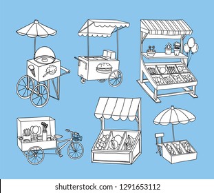 set of stall shop and cart, vector illustration