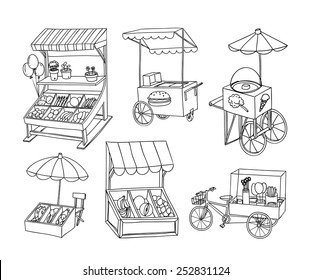 set of stall shop and cart, vector illustration