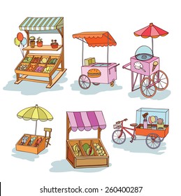 set of stall shop and cart, vector illustration