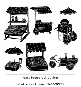 set of stall shop and cart, vector illustration black color