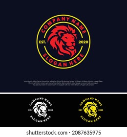Set of stamp emblem retro lion logo design concept