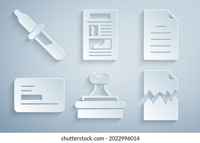 Set Stamp, File document, Business card, Torn, News and Pipette icon. Vector