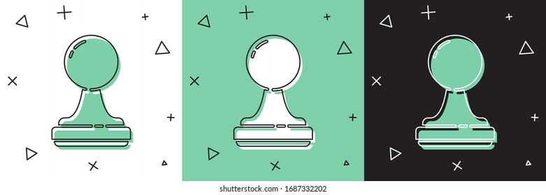 Establecer icono de sello aislado en fondo blanco y verde y negro. Ilustración vectorial