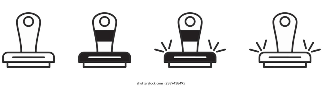 Set of stamp icons. Approval stamp, imprint. Stamper, watermark. Ink pad sign. Rubber stamp icon. Permission logotype, vector.