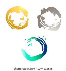 
set of 
stamp and spots of gold and silver-colored sea-green logos
