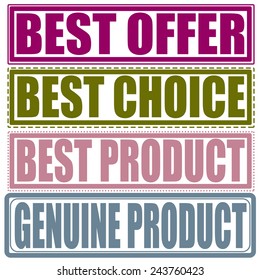 Set stamp with text Best offer,best choice,best product,genuine product on vector illustration