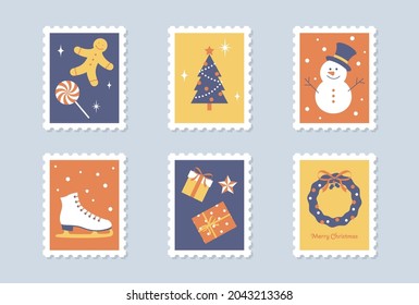 set of stamps with Christmas illustrations