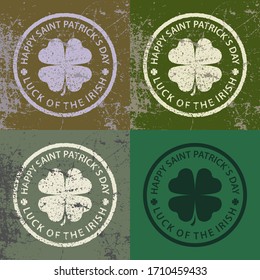 Set of stamps with clover for St. Patricks Day celebration. Vector illustration