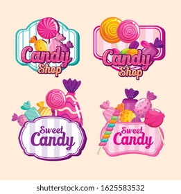 set stamps of delicious candies vector illustration design