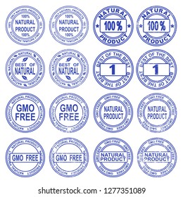 A set of stamps. Different prints. Natural product. Vector illustration.