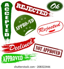 Set of stamps with different words inside, vector illustration
