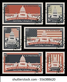 set of stamps with the image of the US Capitol in Washington, DC