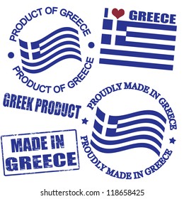 Set of stamps and labels with the text made in Greece written inside