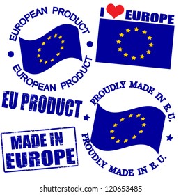 Set of stamps and labels with the text made in Europe written inside