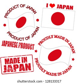 Set of stamps and labels with the text made in Japan written inside
