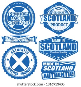 Set of stamps and labels with the text made in Scotland written inside on white background, vector illustration