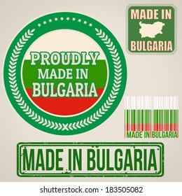 Set of stamps and labels with the text made in Bulgaria written inside on retro background, vector illustration