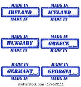 Set of stamps made in ireland,iceland,hungary,greece,germany,georgia