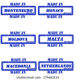Set of stamps made in montenegro,monaco,moldova,malta,macedonia,netherlands