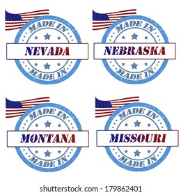 Set of stamps with made in nevada,nebraska,montana,missouri