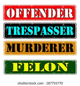 Set of stamps offender, felon , vector illustration
