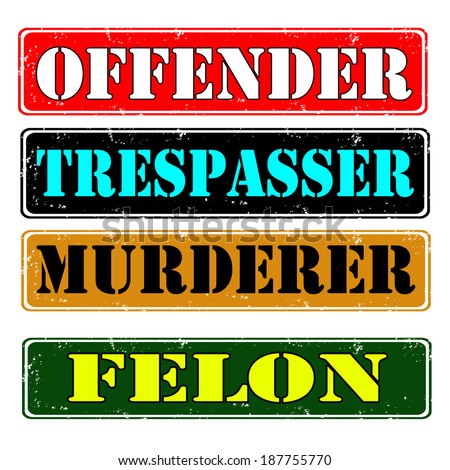 Set of stamps offender, felon , vector illustration