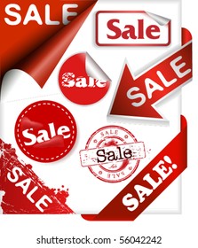 Set of stamps, ribbons, corner signs, stickers and labels with word sale