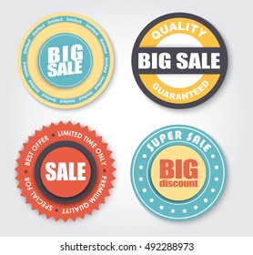 Set of stamps for the sale of shares. Templates stickers retro. Vector illustration