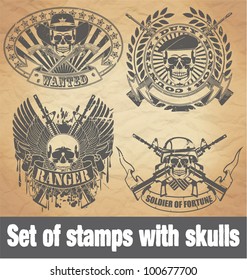 Set of stamps with skulls