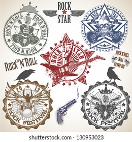 Set of stamps with symbols rock'n'roll