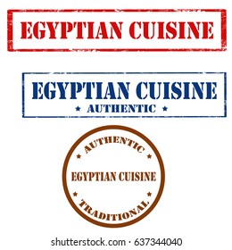 Set of stamps with text Egyptian Cuisine,vector illustration
