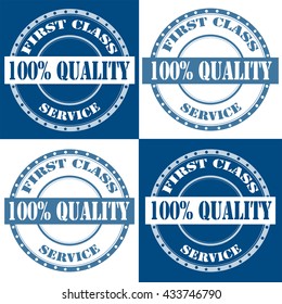 Set of stamps with text First Class Service,vector illustration