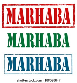 Set of stamps with text Hello (Marhaba in arabic language),vector illustration