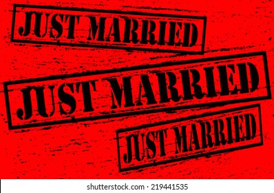 Set of stamps with text just married inside, vector illustration