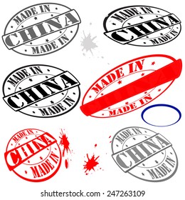 Set of stamps with text made in china inside, vector illustration