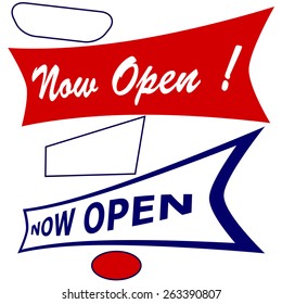 Set of stamps with text now open inside, vector illustration