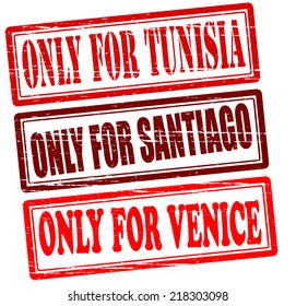 Set of stamps with text only for Tunisia Santiago and Venice inside, vector illustration