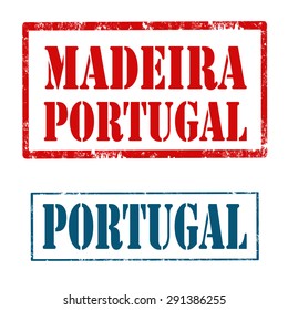 Set of stamps with text Portugal and Madeira-Portugal,vector illustration