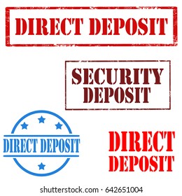 Set of stamps with text Security Deposit and Direct Deposit,vector illustration