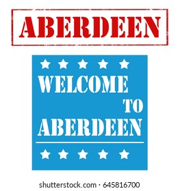 Set of stamps with text Welcome To Aberdeen,vector illustration